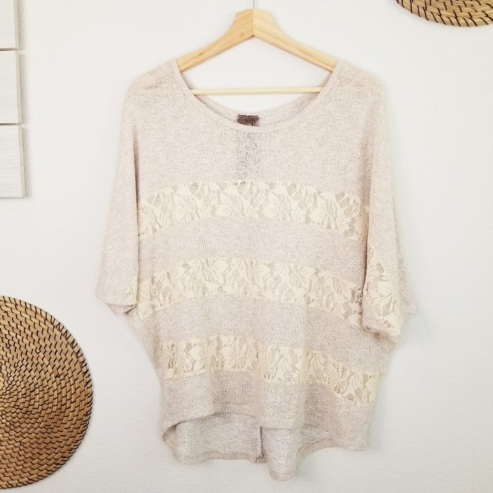 Moon Collection Batwing Knit Sheer Lace Sweater